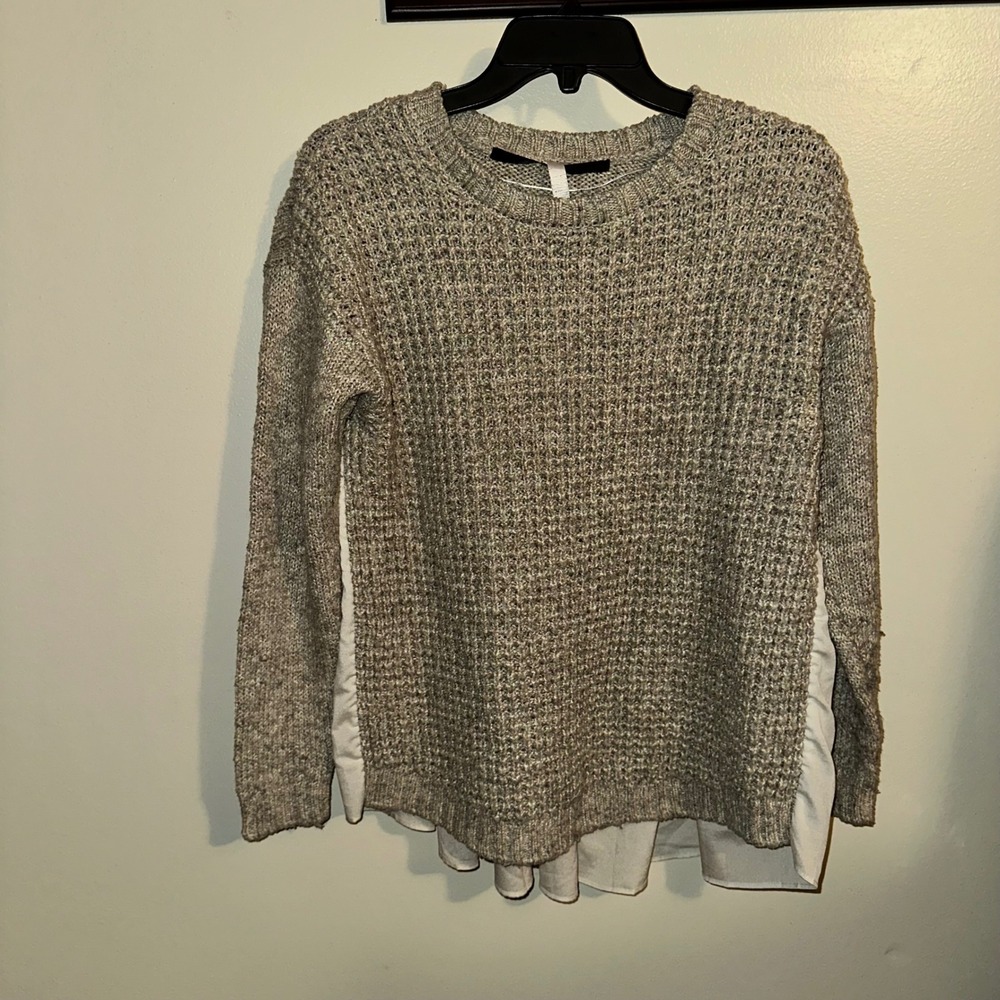 Kensie Womens Textured Knit Sweater with‎ White Chiffon Hem Casual Small